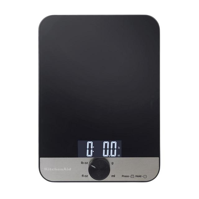 KitchenAid Black and Grey Stainless Steel Glass Surface Kitchen Scale, 26x22x5.5cm, 11LB