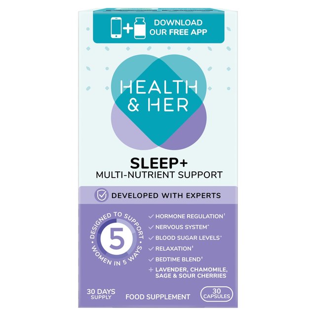 Health & Her Sleep+ Multinutrient Support Supplement Capsules, 30 Per Pack