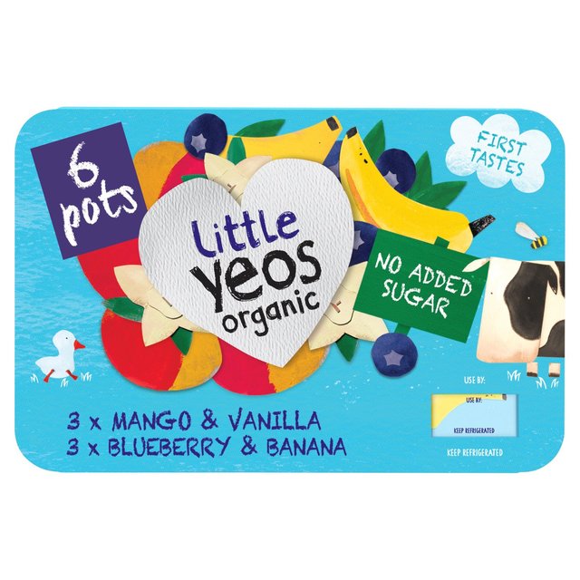 Yeo Valley Little Yeos No Added Sugar Mango & Vanilla, Blueberry & Banana, 6 x 42g