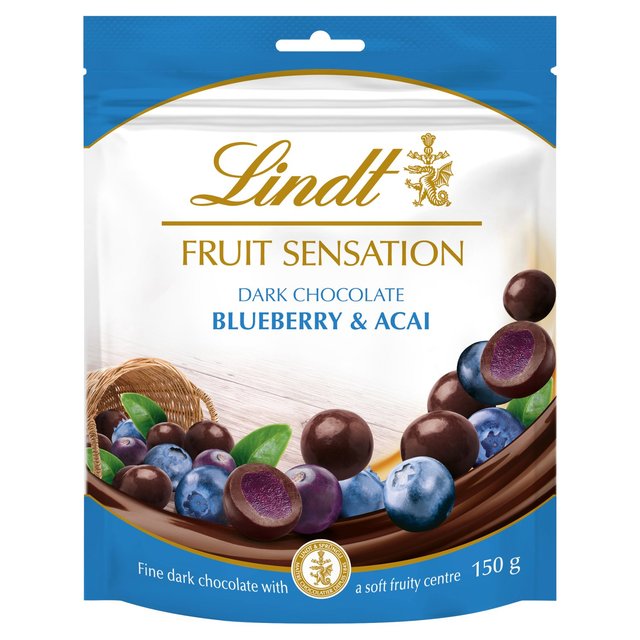 Lindt Fruit Sensation Dark Chocolate With Blueberry & Acai Pouch, 150g
