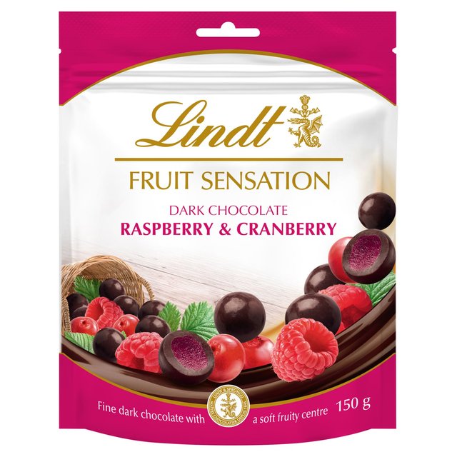 Lindt Fruit Sensation Dark Chocolate With Raspberry & Cranberry Pouch, 150g