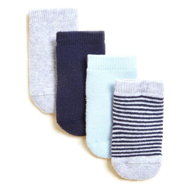 M & S Blue and White Cotton Terry Baby Socks, Size 6-12 Months