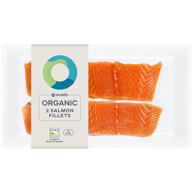 Ocado 2 Organic Salmon Fillets Skin On & Boneless, 240g
