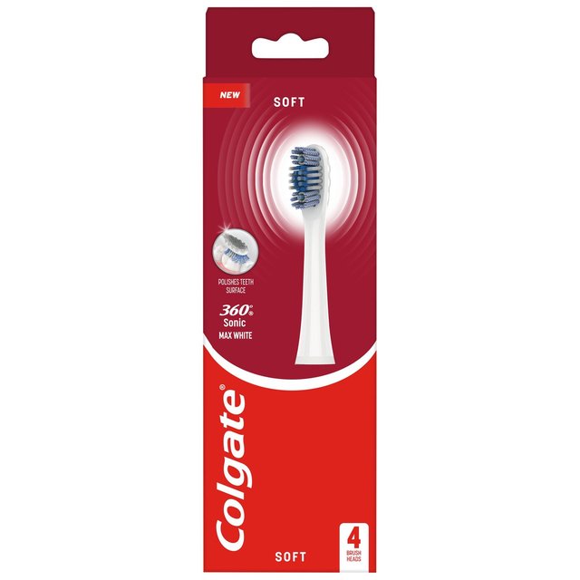 Colgate White and Blue Battery 360 Sonic Max Soft Toothbrush 4 Refills, 4 Per Pack