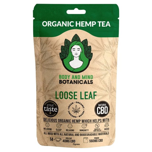 Body and Mind Botanicals Organic Loose Leaf Hemp Tea, 560mg CBD, 21g