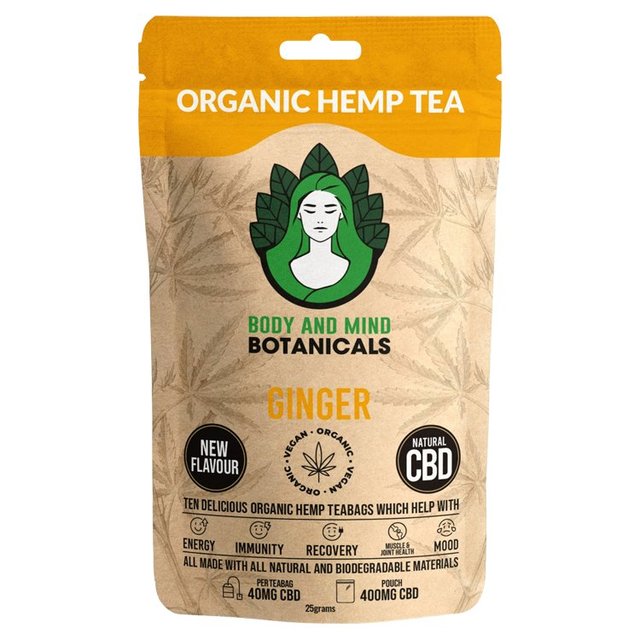 Body and Mind Botanicals Organic Ginger Hemp Tea, 400mg CBD, 10 Per Pack