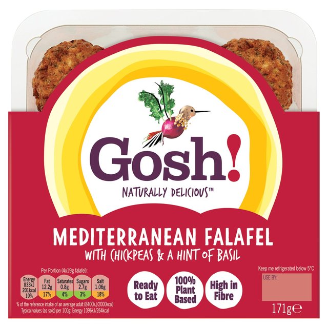 Gosh! Gluten Free Mediterranean Falafel Made With Chunky Chickpeas Onion Spices & Herbs, 171g