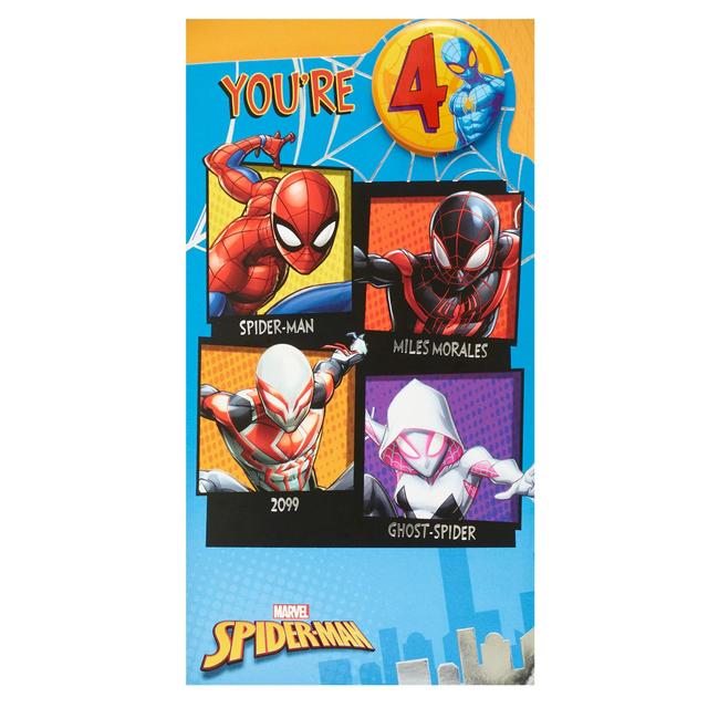 UK Greetings Red, Blue and Black Spider Man Age 4 Birthday Card, 12.1x22.9cm