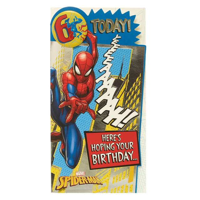 UK Greetings Cream, Black and Yellow Spider Man Age 6 Birthday Card, 12.1x22.9cm