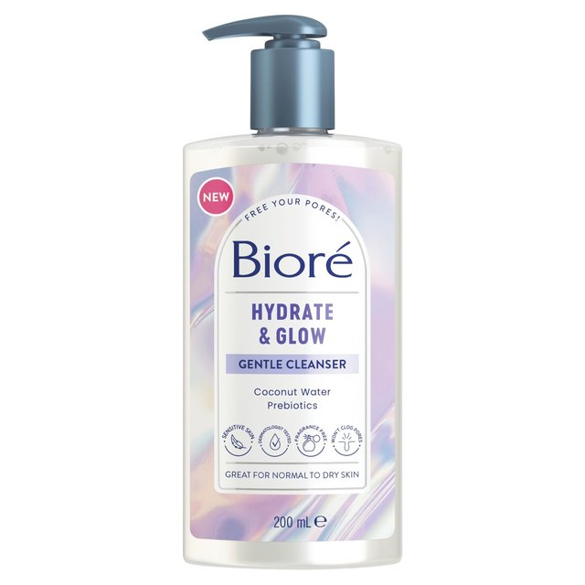 Biore Dewy Hydration Gentle Pore Cleanser for Normal to Dry Skin, 200ml