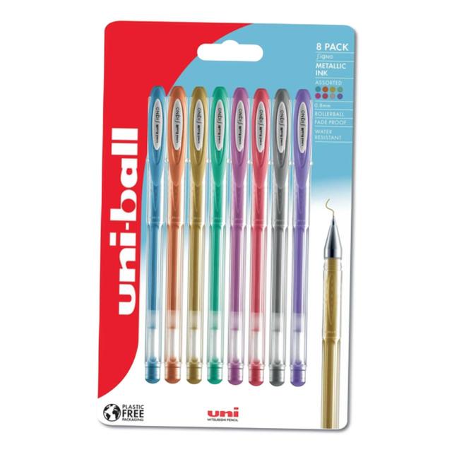 Uniball Green, Pink and Blue Uni-Ball Signo Metallic Ink Pens, 8 Per Pack