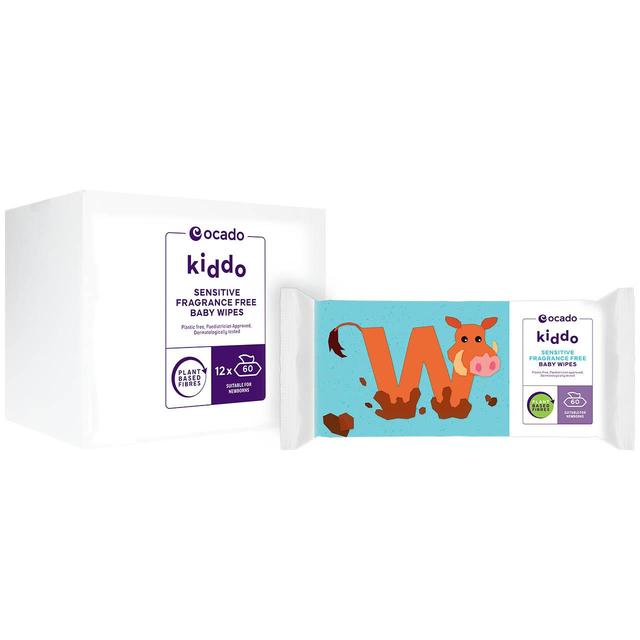 Ocado Kiddo Sensitive Fragrance Free Baby Wipes, Jumbo, 12 x 60 per Pack