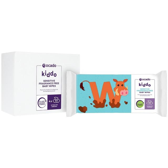 Ocado Kiddo Sensitive Fragrance Free Baby Wipes, Multipack, 4 x 60 per Pack