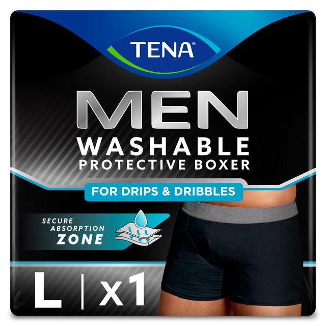 Tena for Men Black Cotton Washable Incontinence Boxer, Large