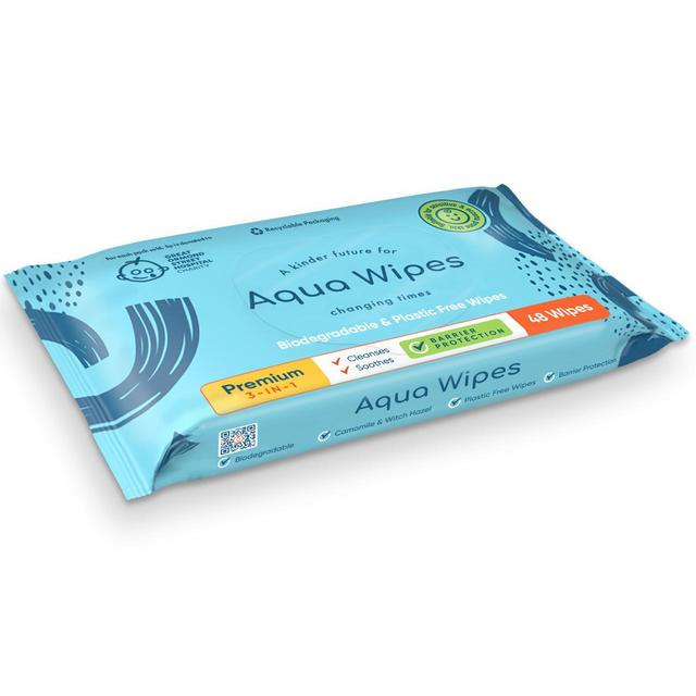Aqua Wipes Premium 3 in 1 Barrier Baby Wipes x48, 48 per Pack
