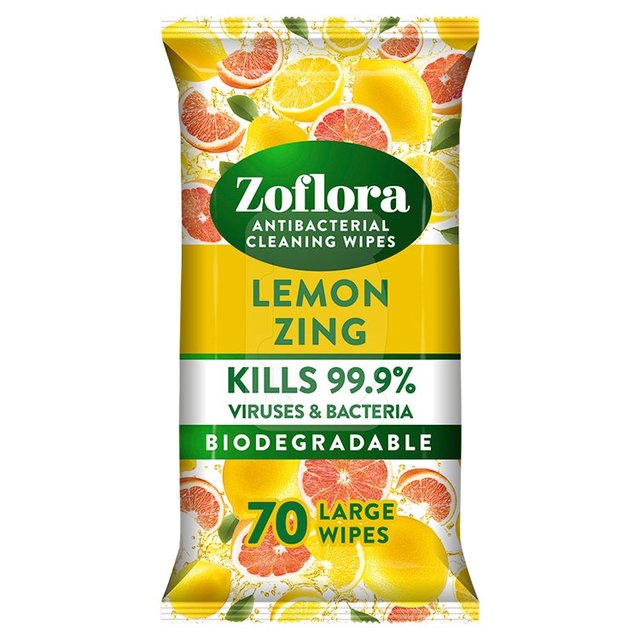Zoflora Lemon Zing Antibacterial Multi-surface Wipes, 70 Per Pack