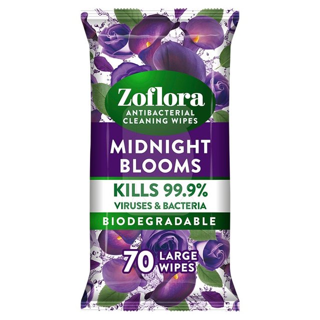 Zoflora Midnight Blooms Antibacterial Multi-surface Wipes, 70 Per Pack