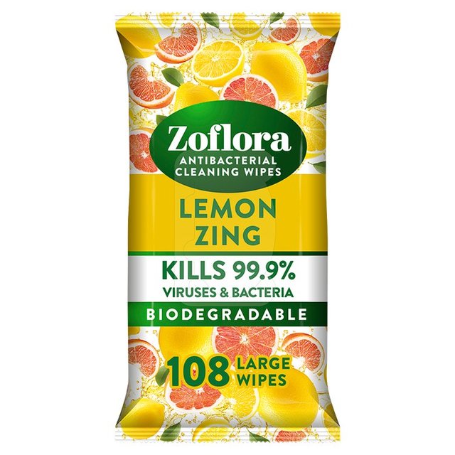 Zoflora Lemon Zing Antibacterial Multi-surface Wipes, 108 Per Pack