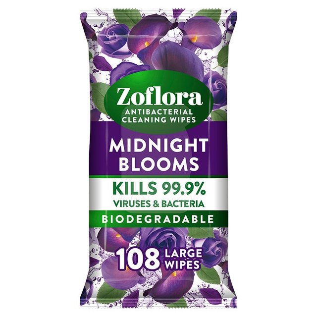 Zoflora Midnight Blooms Antibacterial Multi-surface Wipes, 108 Per Pack