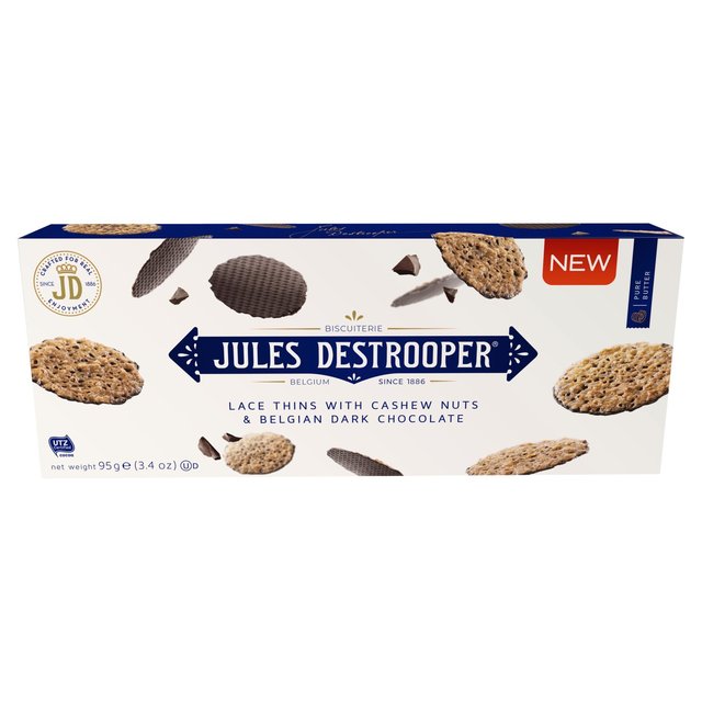 Jules Destrooper Dark Chocolate Lace Thins With Cashew Nuts, 100g