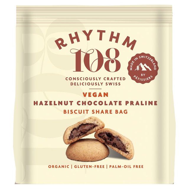 Rhythm 108 Swiss Vegan Hazelnut Chocolate Praline Biscuit Share Bag, 135g