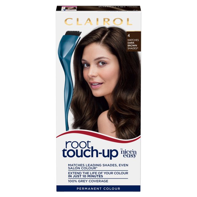 Nice N’ Easy Clairol Root Touch-Up Permanent Hair Dye 4 Dark Brown, Full Coverage