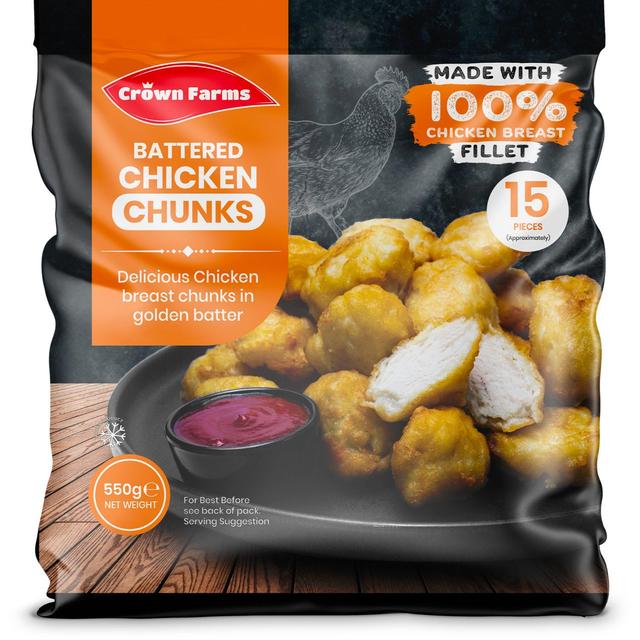 Crown Farms Battered Chicken Chunks, 550g