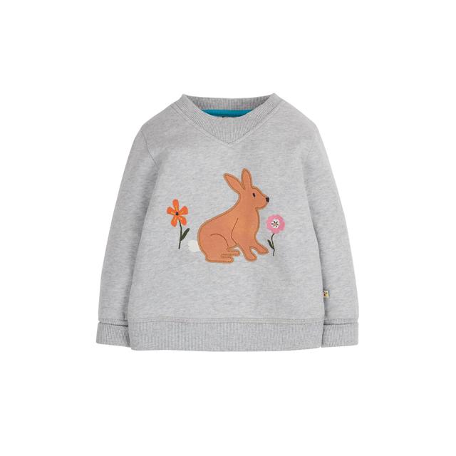 Frugi Grey and Orange Cotton Switch Rabbit Print Easy On Jumper, 2-3 Years