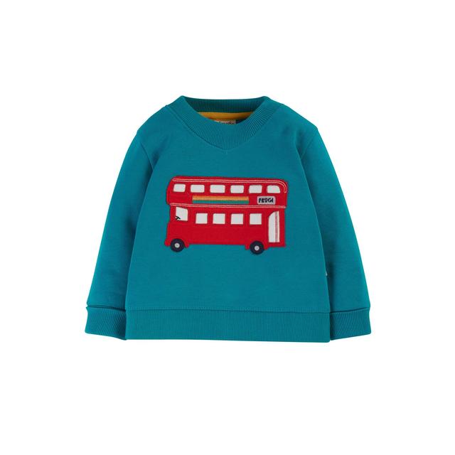 Frugi Blue and Red Cotton Switch Camper Bus Print Easy On Jumper, 18-24 Months