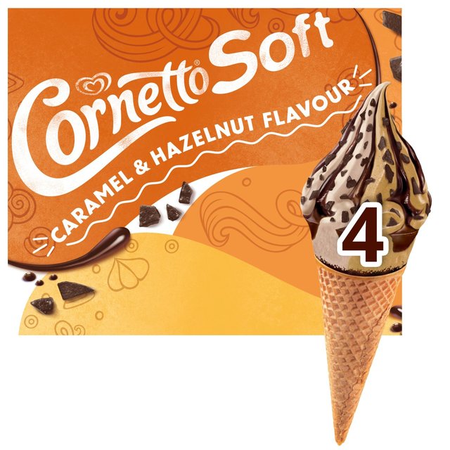 Cornetto Soft Caramel and Hazelnut Ice Cream Cones, 4 x 140ml