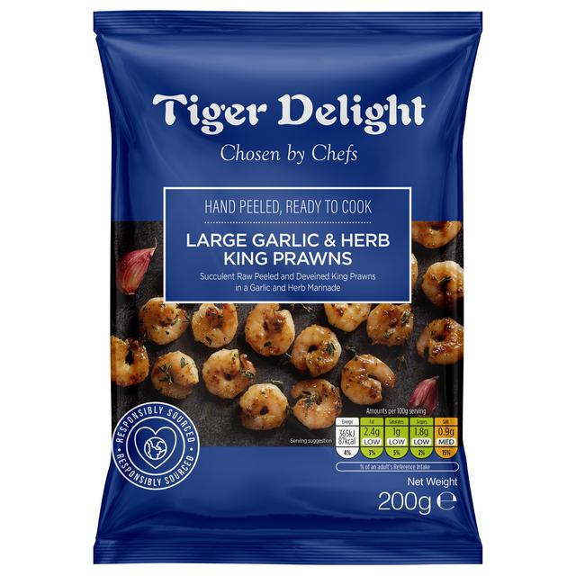 Tiger Delight Large Garlic & Herb King Prawns, 200g