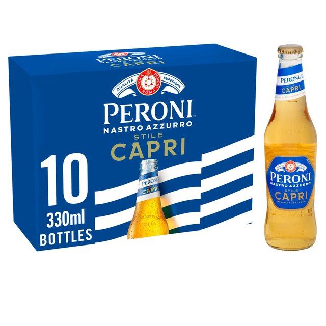 Peroni Nastro Azzurro Stile Capri Beer Lager Bottles, 10 x 330ml