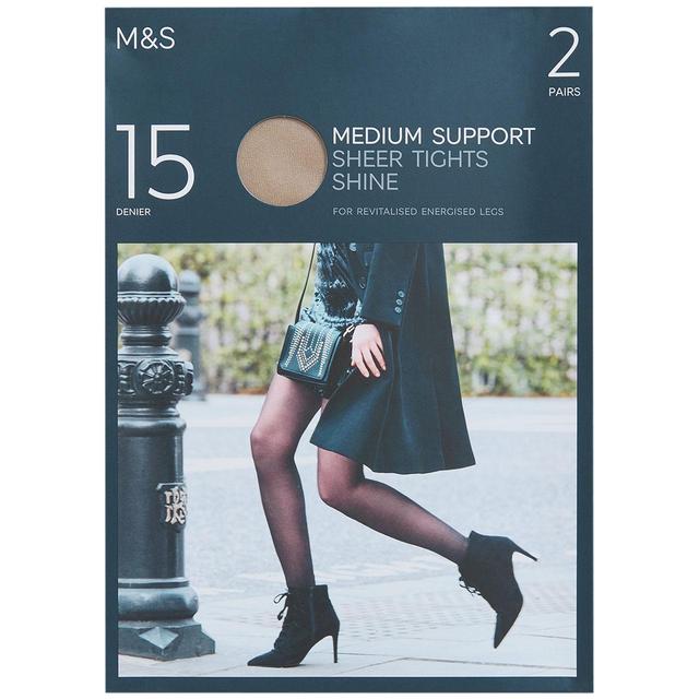 M & S 15 Denier Medium Support Sheer Tights, 2 Pack, M, Pale Opaline
