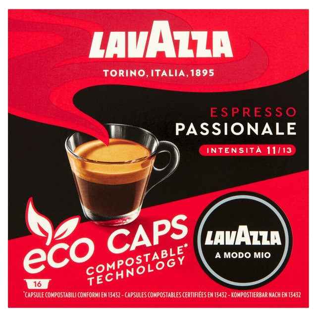 Lavazza A Modo Mio Compostable Passionale Coffee Capsules, 16 Per Pack