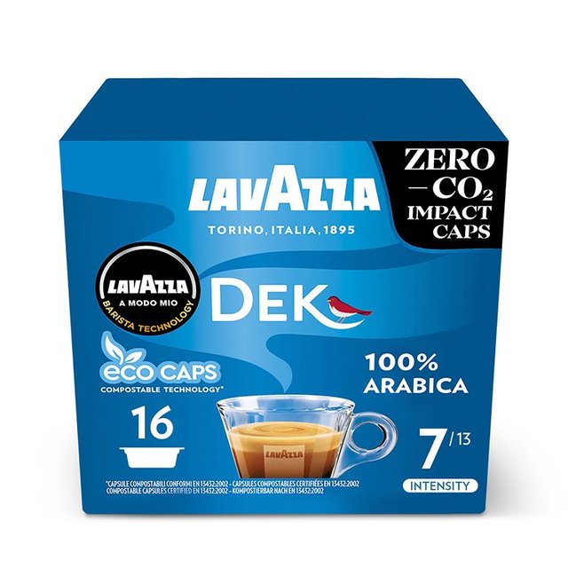 Lavazza A Modo Mio Compostable Dek Cremoso Coffee Capsules, 16 Per Pack