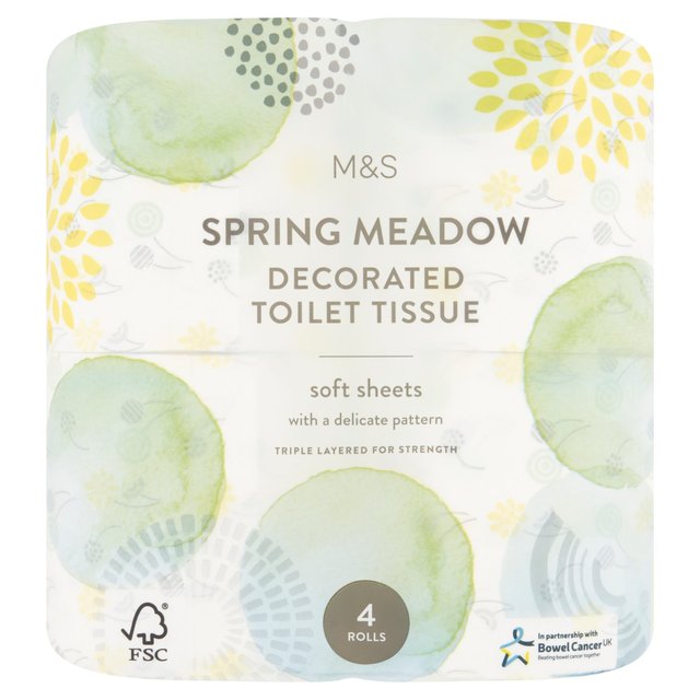 M & S Spring Meadows Decorated Toilet Paper, 4 Per Pack