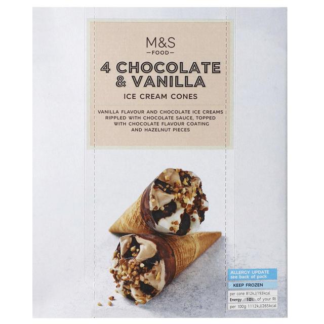 M & S 4 Chocolate & Vanilla Ice Cream Cones, 73g