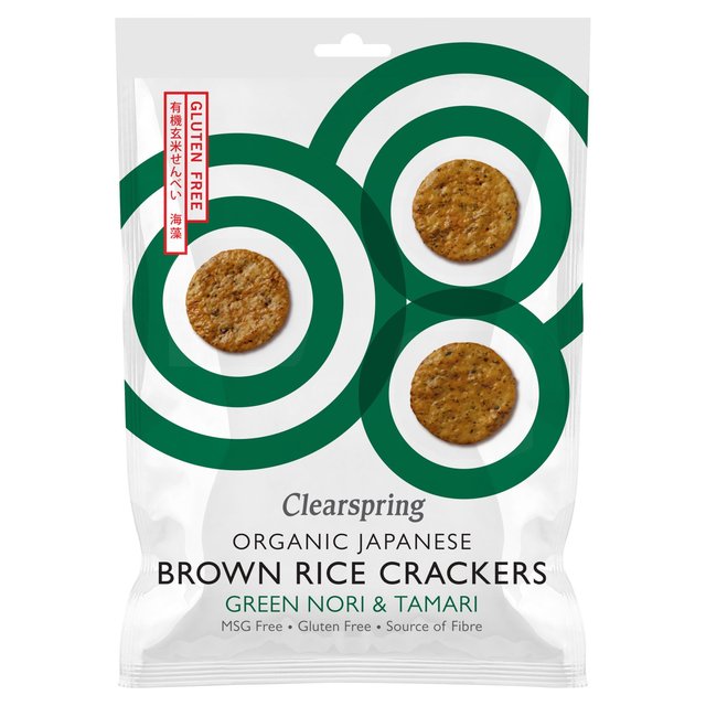 Clearspring Organic Japanese Brown Rice Crackers, Green Nori & Tamari, 40g