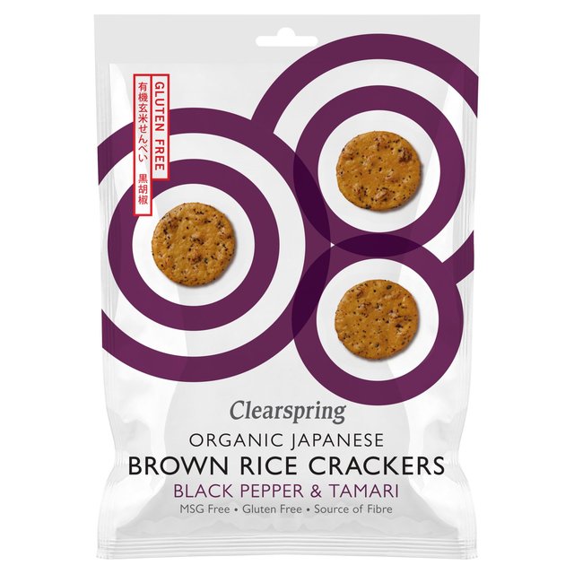 Clearspring Organic Japanese Brown Rice Crackers, Black Pepper & Tamari, 40g