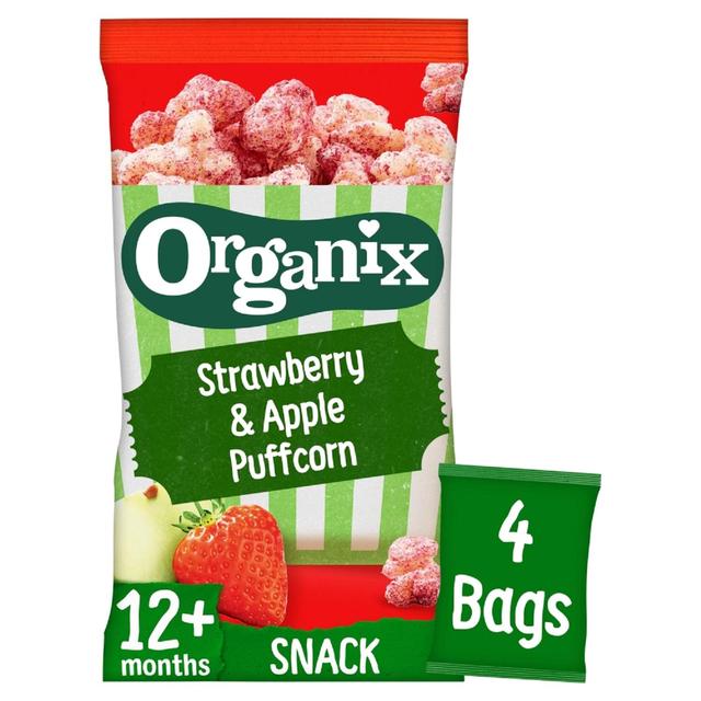 Organix Strawberry & Apple Puffcorn 12 Months Toddler Snack, 4 x 10g