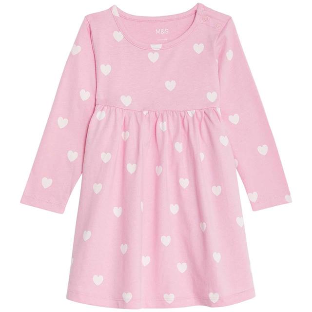 M & S Heart Dress, 9-12 Months, Pink