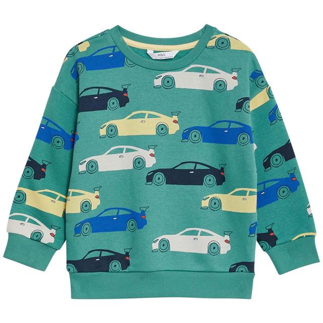 M & S Cars Sweatshirt, 5-6 Years, Green Mix