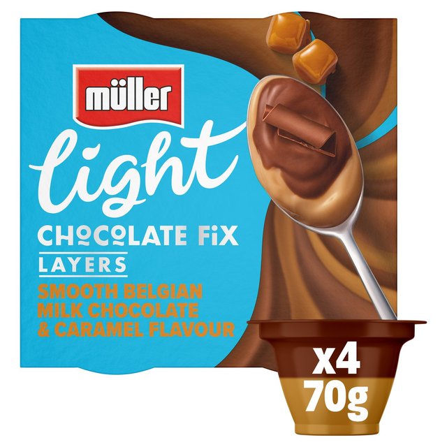 Muller Light Chocolate Fix Layers Chocolate and Caramel Dessert, 4 x 70g