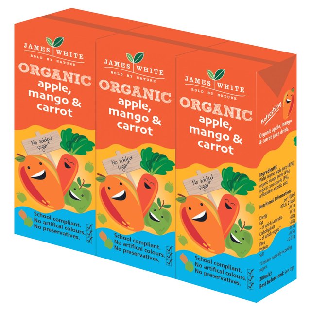 James White Organic Kids Apple, Mango & Carrot, 3 x 200ml