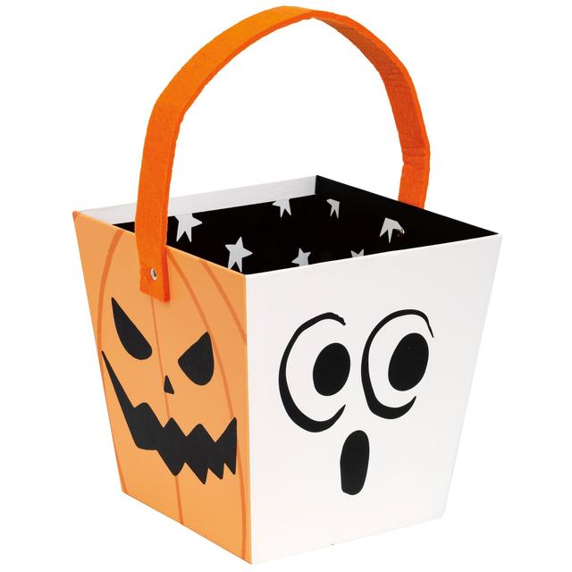 Cat & Pumpkin Halloween Cardboard Bucket, 7.5x7"