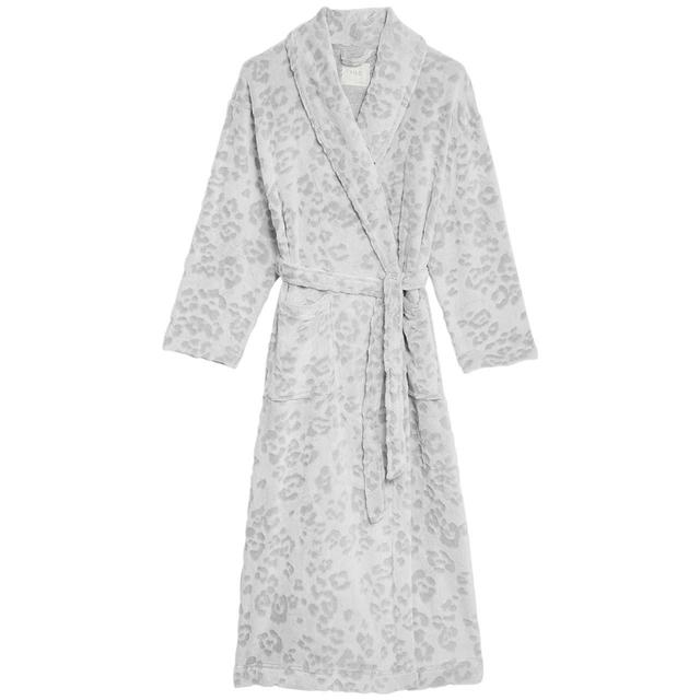 M & S Womens Fleece Animal Print Long Dressing Gown, Small, Grey