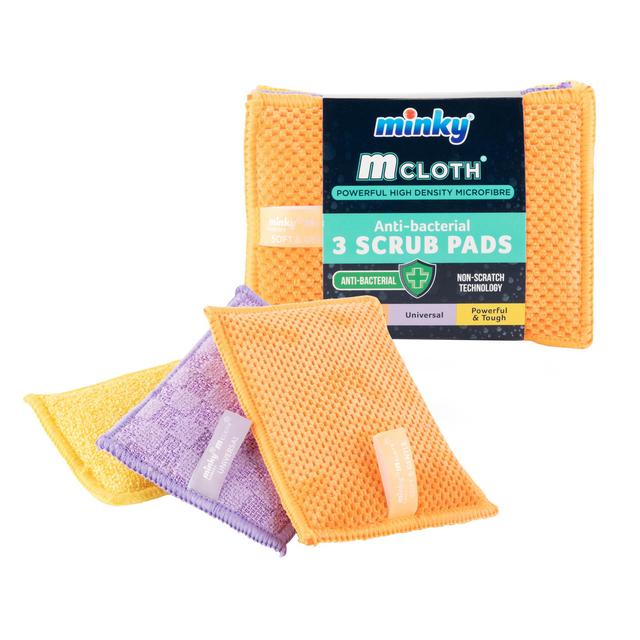 Minky M Cloth Anti Bac Scrub Pads, 3 Per Pack