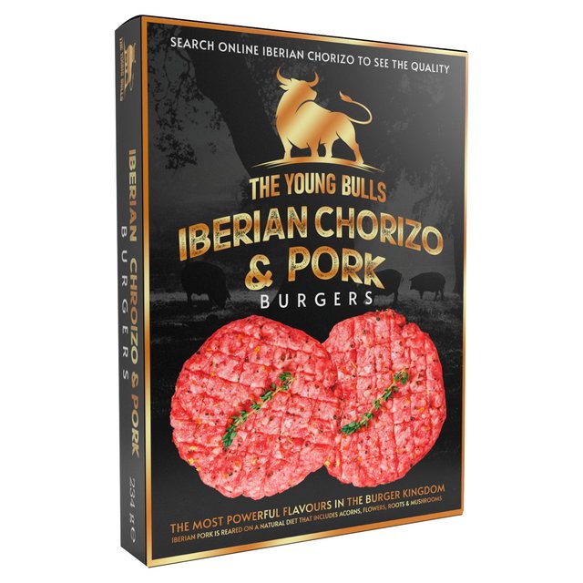 The Young Bulls Iberian Pork & Chorizo Burgers, 2 x 117g