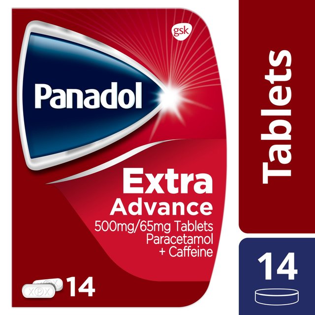 Panadol Extra Advance 500mg Paracetamol Caffeine Pain Relief Tablets, 14 Per Pack
