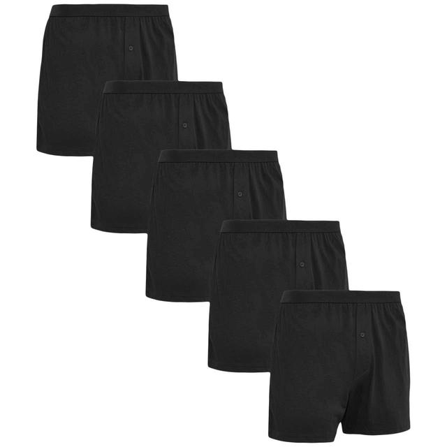 M & S Mens Pure Cotton Jersey Boxers, Medium, Black, 5 per Pack